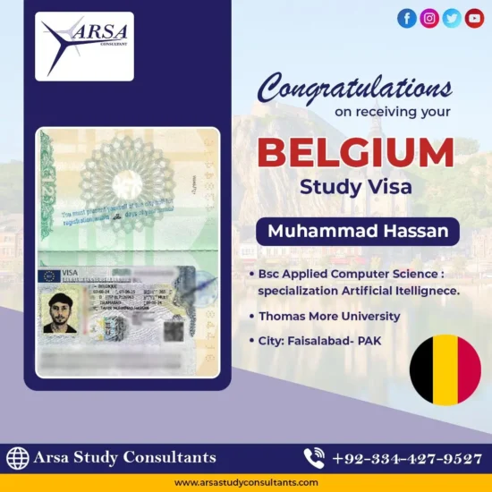 Congratulation Muhammad Hassan Tahir For Getting Belgium Study VISA 2024 By ARSA Study VISA Consultants