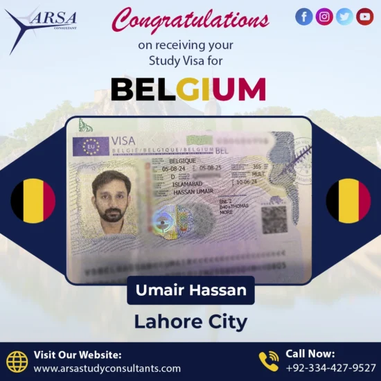 Congratulation Umair Hassan For Getting Belgium Study VISA 2024 By ARSA Study VISA Consultants