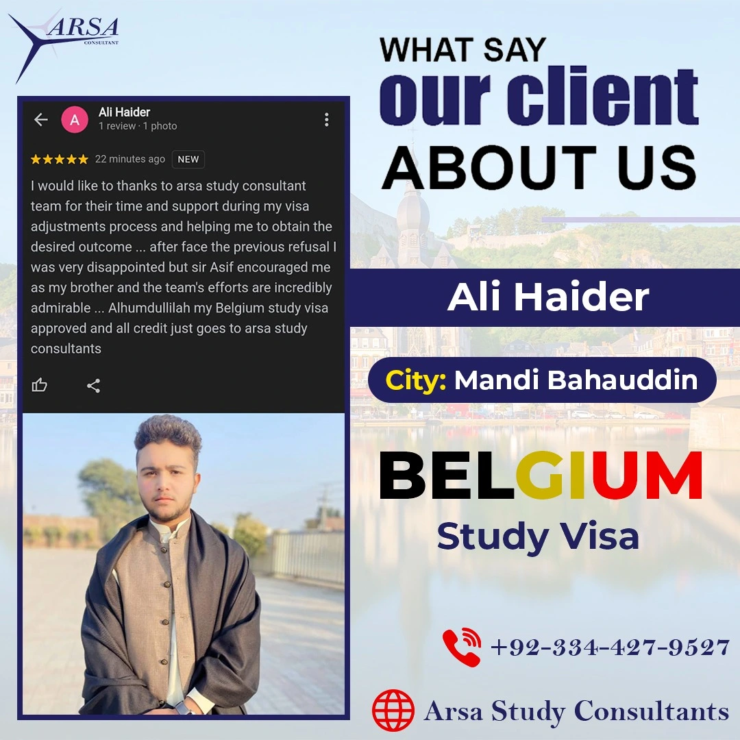 Congratulation Ali Haider For Getting Belgium Study VISA 2024 By ARSA Study VISA Consultants