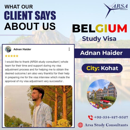 Congratulation Adnan Haider For Getting Belgium Study VISA 2024 By ARSA Study VISA Consultants