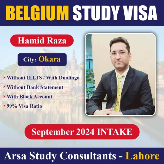 Congratulation Hamid Raza For Getting Belgium Study VISA 2024 By ARSA Study VISA Consultants