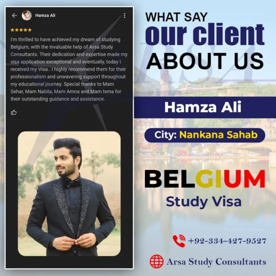 Congratulation Hamza Ali For Getting Belgium Study VISA 2024 By ARSA Study VISA Consultants