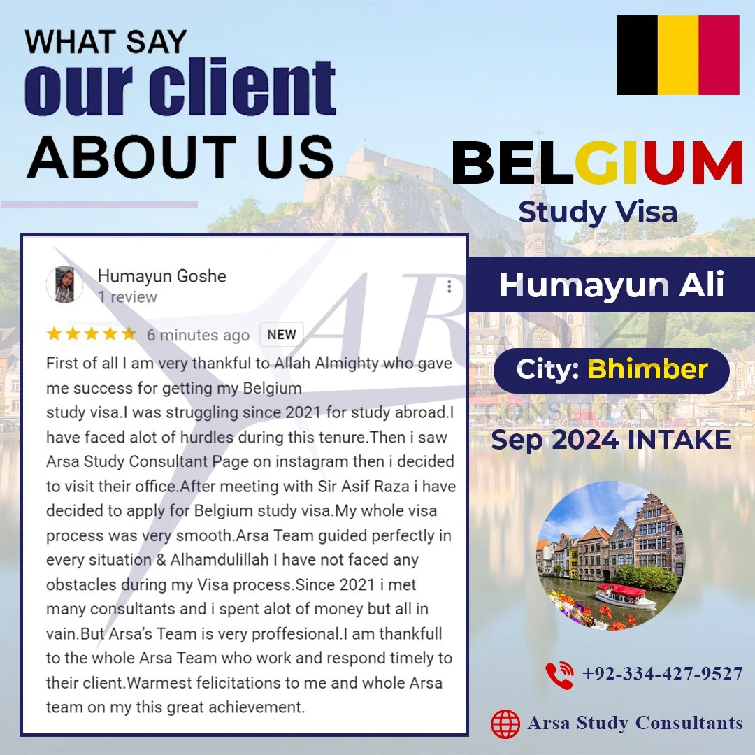 Congratulation Humayon Ali For Getting Belgium Study VISA 2024 By ARSA Study VISA Consultants