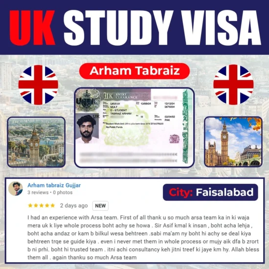 Congratulation Arham Tabraiz For Getting UK Study VISA 2024 By ARSA Study VISA Consultants