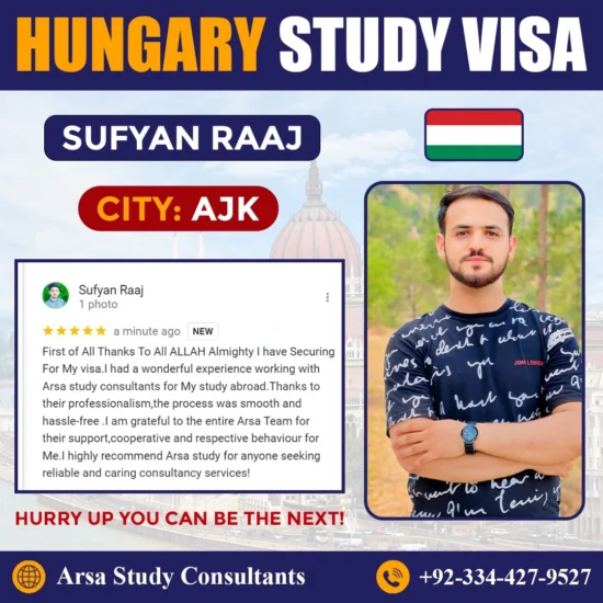 Congratulation Sufyan Raaj For Getting Hungary Study VISA 2024 By ARSA Study VISA Consultants