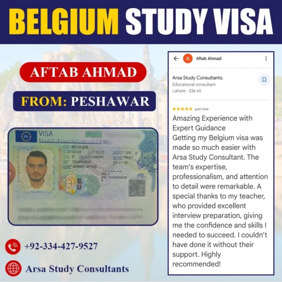 Congratulation Aftab Ahmed For Getting Belgium Study VISA 2024 By ARSA Study VISA Consultants