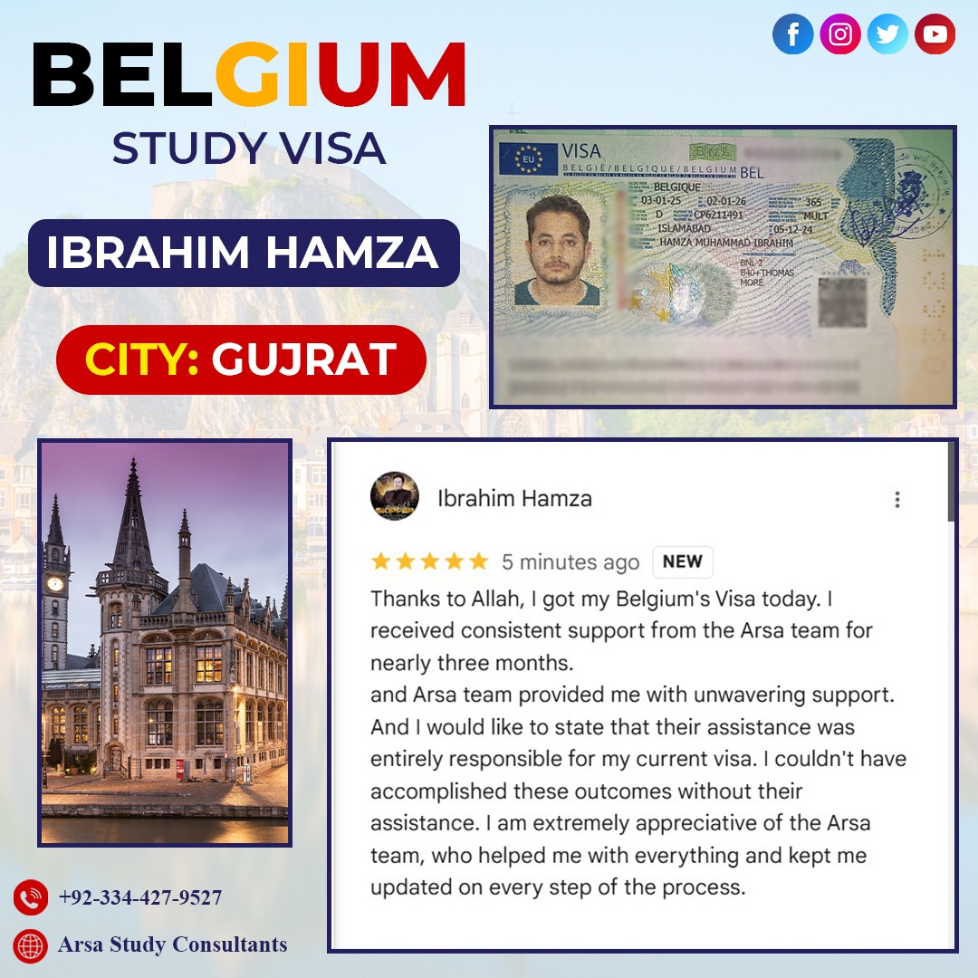 Congratulation Ibrahim Hamza For Getting Belgium Study VISA 2024 By ARSA Study VISA Consultants