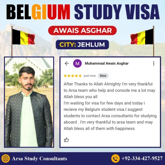 Congratulation Awais Asghar For Getting Belgium Study VISA 2025 By ARSA Study VISA Consultants