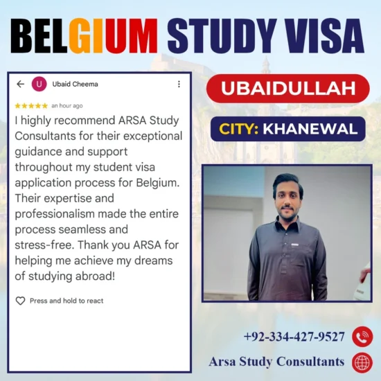 Congratulation Ubaid Ullah For Getting Belgium Study VISA 2025 By ARSA Study VISA Consultants