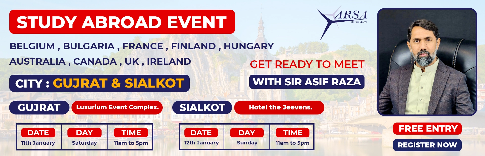 Study abroad event by ARSA study visa consultant in Sialkot & Gujjrat by 11 January 2025