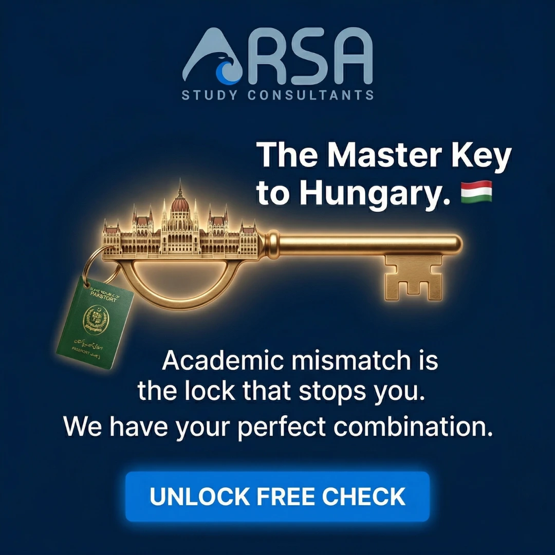Hungary study visa key concept for Pakistani students with ARSA Study Consultants showing academic match solution