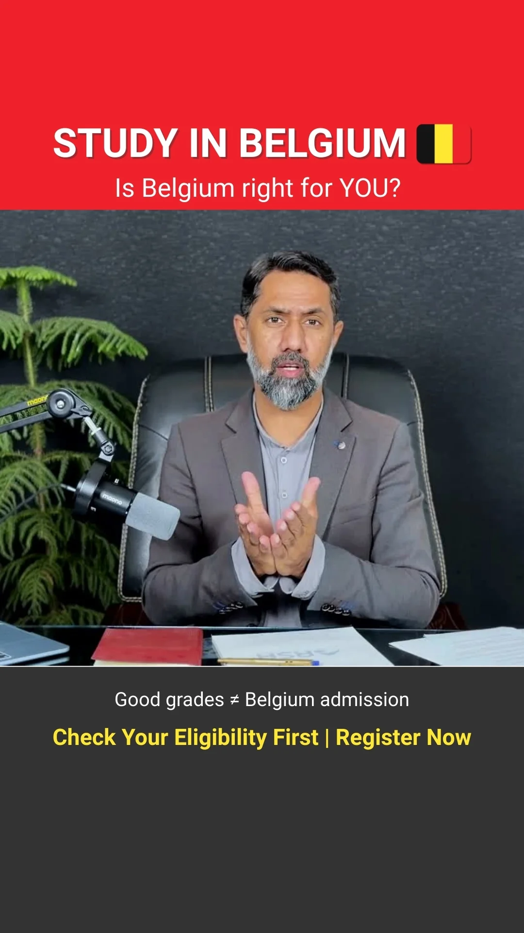 Study in Belgium eligibility guidance session explaining why good grades alone do not guarantee admission for Pakistani students